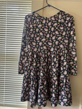 fabkids Black Floral Tiered Long-Sleeve Dress with Pink & Yellow Flowers